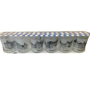 VTG Reims French Chateaux Whiskey Or Shot Glasses French Castles Frosted Set 6